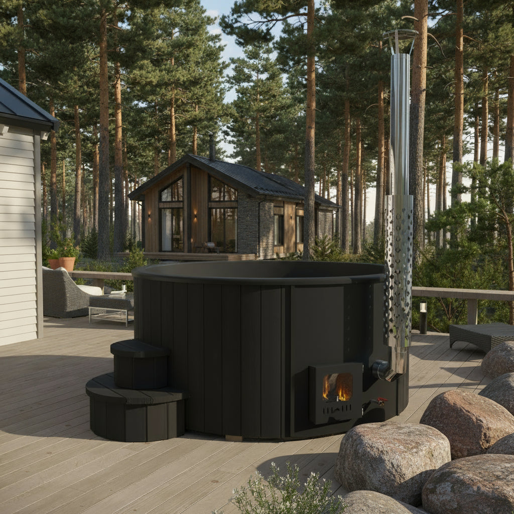 Wood-Burning Hot Tub - Black
